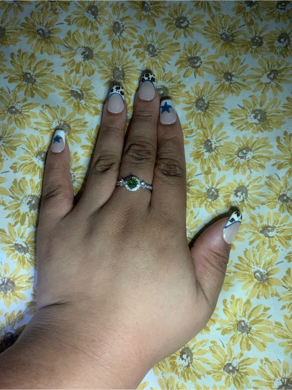 Adjustable Silver Ring with Green Center Stone and Pavé Accents - Women Jewelry